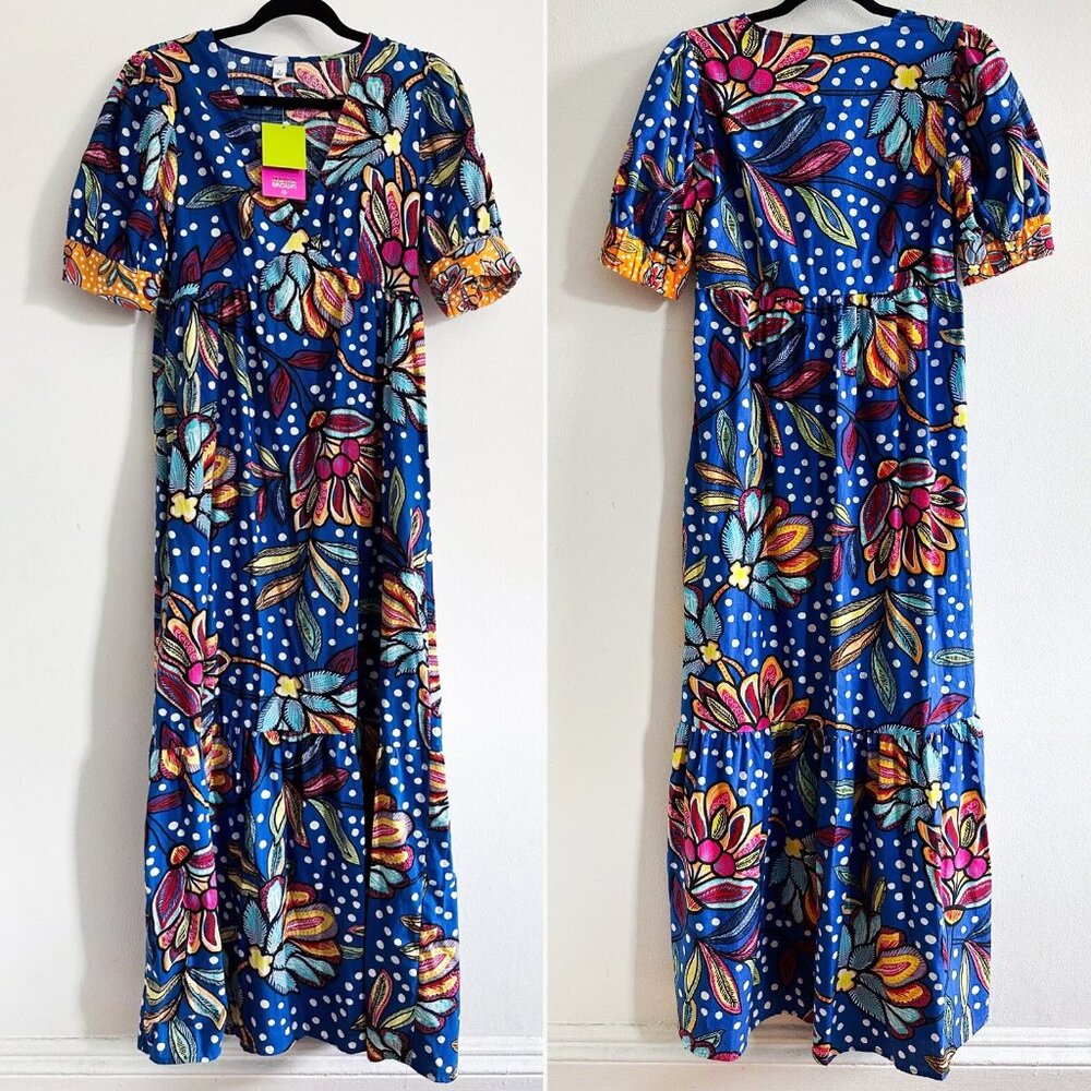 Tabitha Brown for Target Dress Blue Mixed Floral/Polka Dot Dress Size 4 NWT